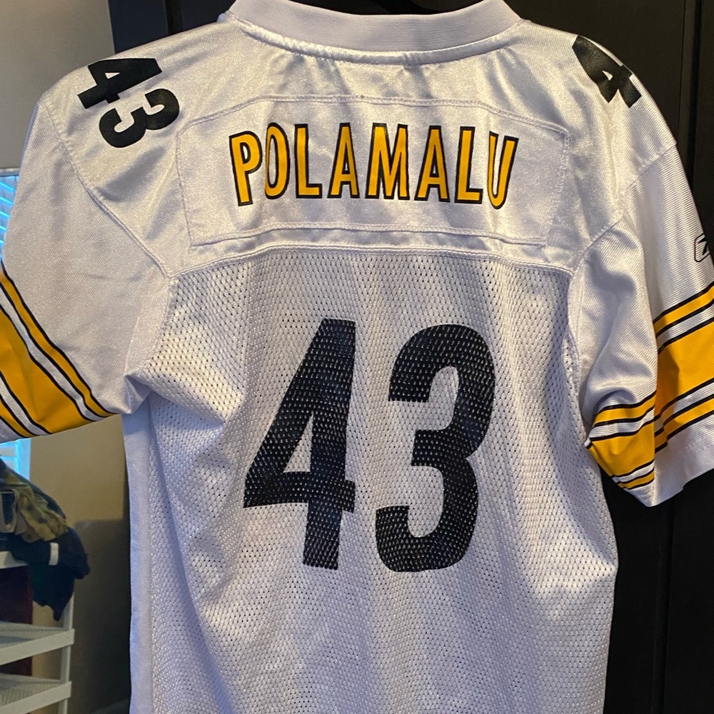 Troy Polamalu Onfield Reebok white Steelers jersey